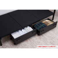 ファミリー・ライフ　木製棚付きパイプベッド引き出し付き　セミダブル　ブラック 1台　（直送品）