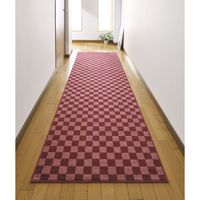ファミリーライフ　格子柄キッチンマット　幅500×奥行2400mm　レッド 6137320 1枚　（直送品）