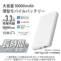 モバイルバッテリー 大容量 USB-C/A 合計最大 15W 10000mAh DE-C38-10000WH エレコム 1個