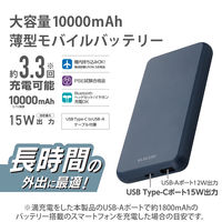 モバイルバッテリー 大容量 USB-C/A 合計最大 15W 10000mAh DE-C38-10000BU エレコム 1個