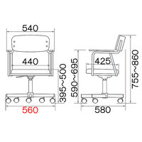 ジャーナルスタンダードファニチャー タスクチェア ブラック 1脚 幅560×奥行580×高さ755～860mm キャスター付き PVCレザー