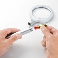 サンワダイレクト 手持ちルーペ（拡大鏡・LEDライト12個付・2.4倍＆4倍・シルバー） 400-LPE004 1個（直送品）