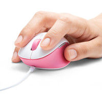 サンワダイレクト 有線マウス（エルゴノミクス・疲労軽減・小型・4ボタン・ブルーLED光学式・ホワイト・ピンク） 400-MA105W 1個（直送品）