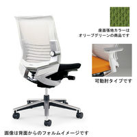【組立設置込】コクヨ インスパイン オフィスチェア ローバック 可動肘 ナイロンキャスター 布張 ホワイトグレー/オリーブグリーン 1脚（直送品）