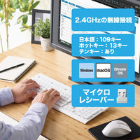 エレコム ワイヤレスキーボード 無線 （2.4GHz） USB-A 洗える IPX5 白 TK-WS02DMKWH 1個