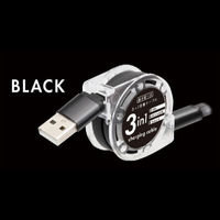 エール 巻き取り式3in1充電ケーブル ブラック c001BK 1個（直送品）
