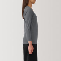 【レディース】無印良品 婦人 あったか綿 厚手 Uネック八分袖Tシャツ 婦人M ミディアムグレー 良品計画