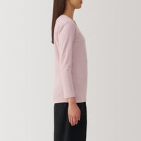 【レディース】無印良品 婦人 あったか綿 厚手 Uネック八分袖Tシャツ 婦人L ライトピンク 良品計画