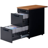 プラス スチールOAデスク フラットライン＋(プラス) 脇机3段 ミディアムウッド/ブラック 幅400×奥行700×高さ720mm 1台(2梱包)