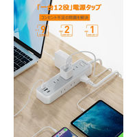 TESSAN 延長コード2m 電源タップ AC 9口 USB-A 2口 USB-C 1口 TS-709-C 1個