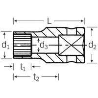 エスコ 3/8”DRx7/16” スプラインソケット EA617YP-226 1個（直送品）