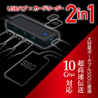 ナカバヤシ USB3.2 Gen2 4ポートハブ カードリーダー USB Aタイプ ブラック USH-10G2A/BK 1個