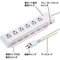 延長コード 電源タップ 2m 3P（ピン） 6個口 スイッチ ホワイト TAP-S28 サンワサプライ 1個（直送品）