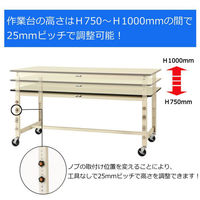 【車上渡し】山金工業 ワークテーブル 耐荷重200kg 移動式 塩ビ天板 幅1800×奥行750×高750~1000mm グリーン 1台（直送品）