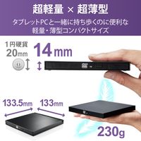 ロジテック ポータブルDVDドライブ/USB2.0/書き込みソフト付/Type-Cケーブル付/ACアダプタ付/ブラック LDR-PMK8U2CTBK 1個