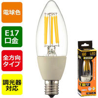 オーム電機 LEDフィラメントタイプシャンデリア球 E17 60形相当 電球色 調光器対応 06-3487 1個