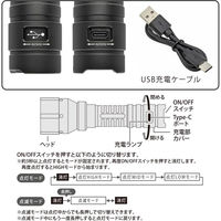 オーム電機 LEDズームライト ラバーグリップ ECLAT USB充電式 900ルーメン 08-0937 1個