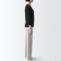 【レディース】無印良品 あったか綿 厚手 Uネック八分袖Tシャツ 婦人 S 黒 良品計画（わけあり品）