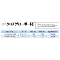 山喜産業　ユニクロメッキスクリューボード釘　１６×２５mm　鉄　１ｋｇ入　内装　1kg(約2300本)（直送品）