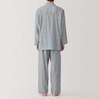 【メンズ】無印良品 紳士 脇に縫い目のない 二重ガーゼ長袖パジャマ 紳士ＸＬ ミディアムグレーストライプ 良品計画
