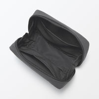 無印良品 リンクルナイロン 大きく開くポーチ ダークグレー Ｍ 約１５×９×４．５ｃｍ 良品計画