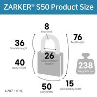 ZARKER ザーカー ステンレス製 鍵付き南京錠 Sシリーズ ワンタッチ施錠機能 ツル径8mm ブリスターパック入 S50 1個（直送品）