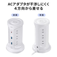 延長コード 電源タップ タワー型 2P式 USB 12個口 2m 一括スイッチ サンワサプライ TAP-B112C1A2W 1個