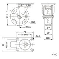 サンワサプライ 汎用キャスター 75mm径 2個セット(フリー)TPR製 CST-75TP-FRE2 1セット(2個入)（直送品）