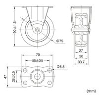 サンワサプライ 汎用キャスター 75mm径 2個セット(固定)TPR製 CST-75TP-FIX2 1セット(2個入)（直送品）