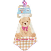 ループ付きウォッシュタオル　ハーティー　 WO459800　1セット5組（15枚：柄違い3種×各5枚）