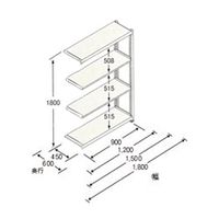エスコ 890x450x1800mm/150kg/4段 スチール棚(連結用) EA976DK-90RB 1台(1個)（直送品）