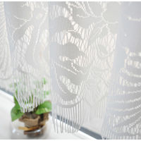 加栄レース レースカーテン カフェカーテン ボタニカル柄 145×45cm フリンジ付き ホワイト 469418 1個（直送品）