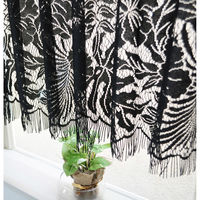 加栄レース レースカーテン カフェカーテン ボタニカル柄 145×45cm フリンジ付き ブラック 469419 1個（直送品）