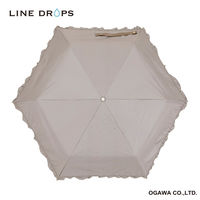 小川 折りたたみ傘 晴雨兼用 LINEDROPS フリル 50cm 手開き式 グレージュ 489405 1個（直送品）