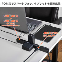 朝日電器 延長コード 電源タップ 耐雷 回転 4個口/2m PD20W ブラック WB-SL4222SUC(BK) 1個（直送品）