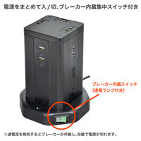 朝日電器 延長コード 電源タップ 耐雷 タワー型 12個口/2m PD20W ブラック WBS-TW12442BUC(BK) 1個（直送品）