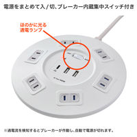 朝日電器 延長コード 耐雷 集中スイッチ付き 丸形 6個口/2m PD20W ホワイト WLS-R6322BUC(W) 1個（直送品）