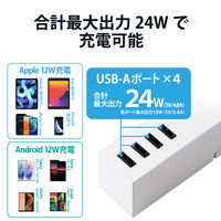 延長コード 電源タップ コンセント 2.5m 2ピン 10個口 USB-A×4 雷ガード 白 ECT-1925WH エレコム 1個