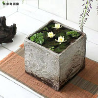 リーフ 睡蓮鉢 国産 手作り睡蓮鉢 益子焼 彩(SAI) 角 粗目 白 96598 1個（直送品）