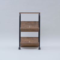 YAMAZEN ファイルワゴン 収納ラック 2段 上棚付き 木製棚 A4対応 キャスター付き MFRW-W2T(ABR/SBK) 1台（直送品）