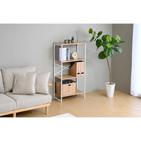 YAMAZEN スチール収納ラック 木製棚板 4段 アイアンラック スチールラック RAR-12604(NA/SWH) 1台（直送品）