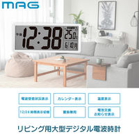 ノア精密 置き時計 クリアビュー 置掛兼用 デジタル時計 電波時計 MAG 温度計付き 482114 1個（直送品）