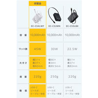 モバイルバッテリー 10000mAh 巻取り式ケーブル一体型 45W パソコン充電 しろちゃん EC-C54LWF エレコム 1個（直送品）