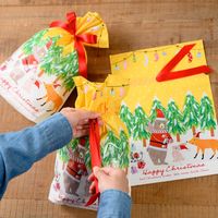 ヘッズ クリスマスベアラーリボン付PEギフトバッグ-M 100枚(20枚×5) XBR-RBM 1セット(100枚入)（直送品）