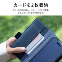 iPhone 15/iPhone 14 薄型・軽量PUレザー手帳ケース ネイビー 耐衝撃 スタンド機能 ストラップホール付 カード収納（直送品）