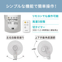 アイリスオーヤマ リモコン式壁掛け扇 マイコン式 壁掛 小型 リビング扇風機 ファン WFC-306 1台