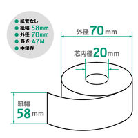 【感熱紙】レジロール　中保存　幅58×外径70ｍｍ　2箱（60巻入）FSC認証紙 オリジナル