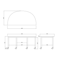 【アウトレット】アール・エフ・ヤマカワ キャスターテーブル 半円形 ナチュラル 幅1600×奥行800×高さ700mm 1台