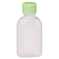 金鵄製作所 小判投薬瓶（100mL）ワンタッチキャップ（ライトグリーン） 本体色:透明 凸凹目盛り 刻印目盛り 未滅菌 1袋（100本入）