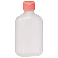 金鵄製作所 小判投薬瓶（200mL）ワンタッチキャップ（ピンク） 本体色:透明 凸凹目盛り 刻印目盛り 未滅菌 1袋（100本入）